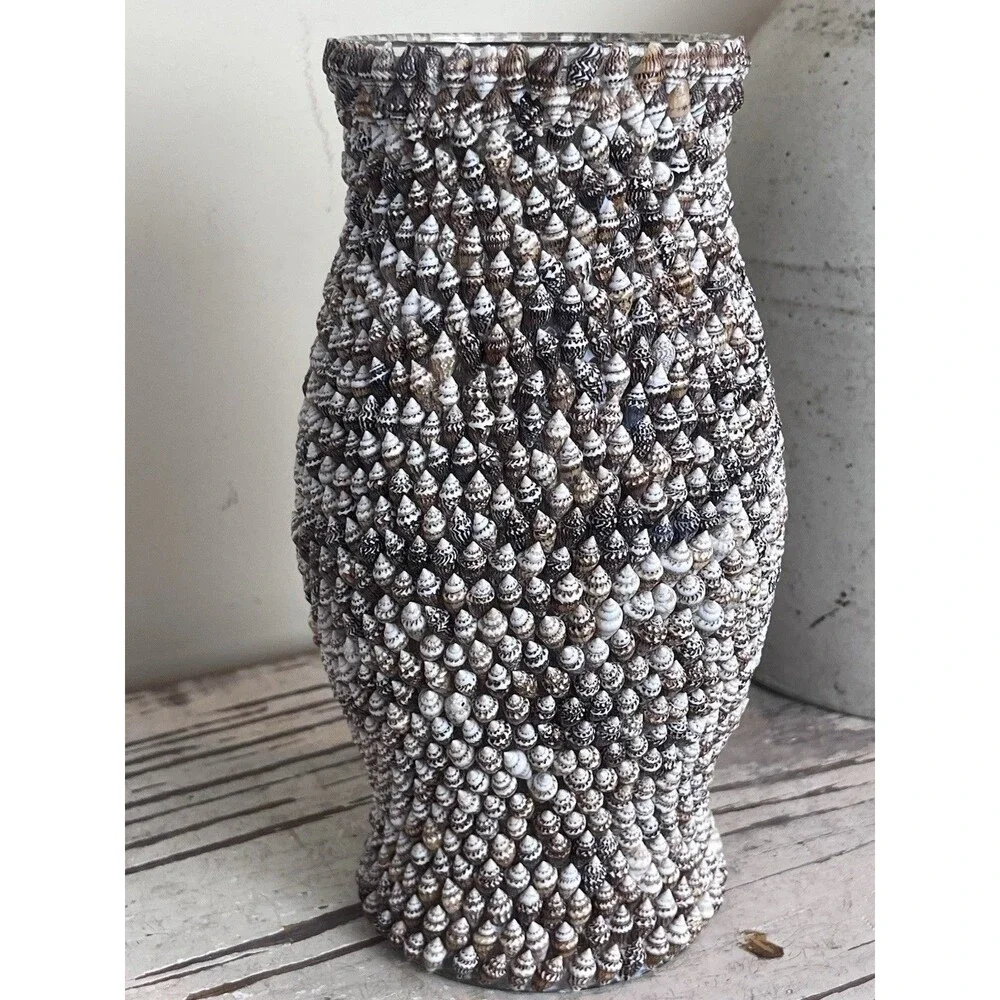 Vintage Handcrafted Marginella Sea Shell Candle Dome Covered Entirely In Shells